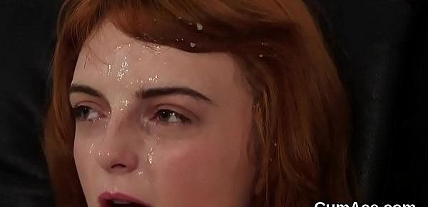  Peculiar model gets sperm shot on her face swallowing all the cum